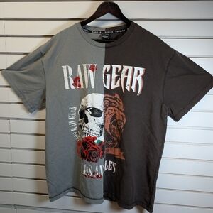 Raw Gear Shirt Mens Large Lion Skull Split Heavyweight Crew Neck Short Sleeve